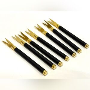 Vintage Snail Forks – Set of 7 – Black & Gold – Made in Taiwan